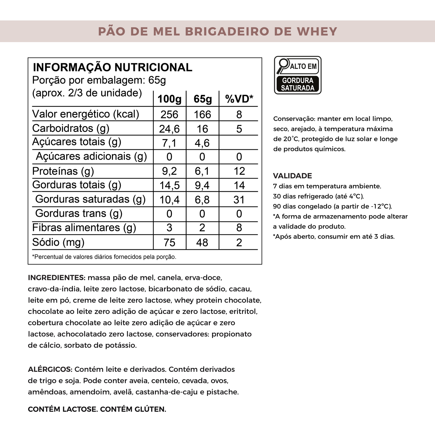 Pão de Mel Sem Adição de Açúcares - Brigadeiro com Whey Protein | 100g