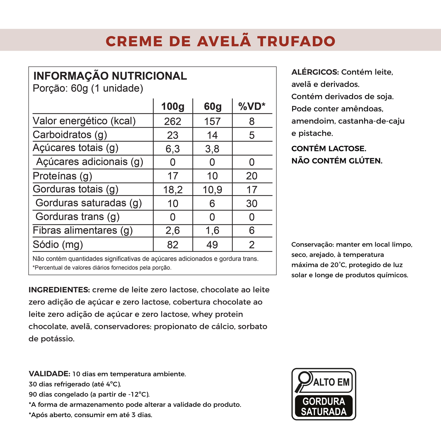 Creme de Avelã Trufado - Sem Açúcar e Proteico (60g)