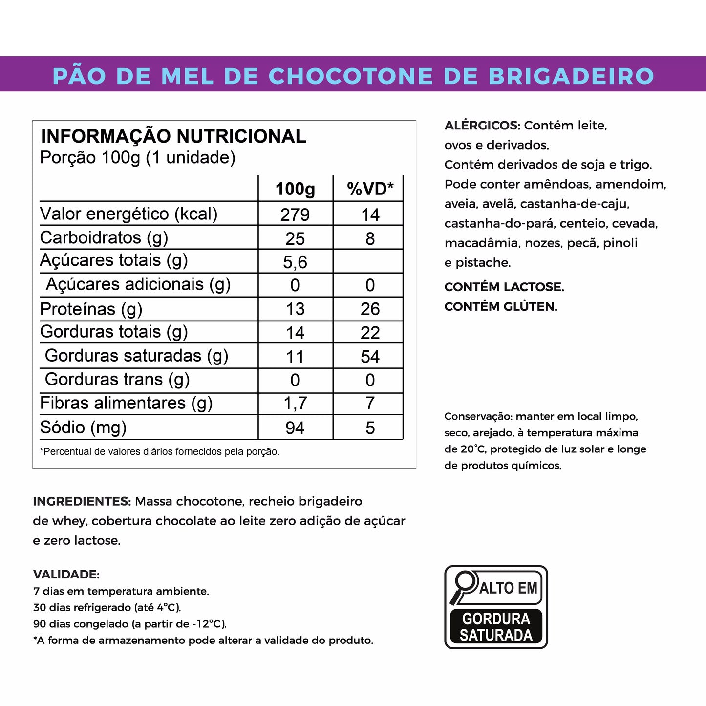 Tabela nutricional ão de mel de chocotone de brigadeiro laricas fitness