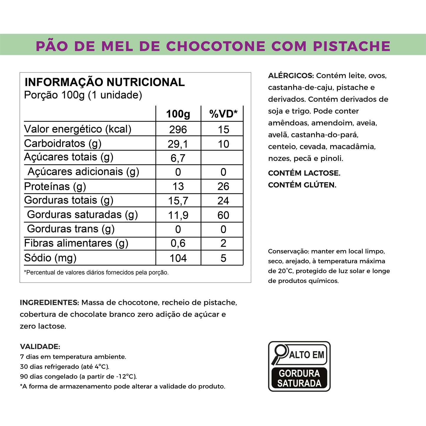 Tabela nutricional chocotone de pistache laricas fitness