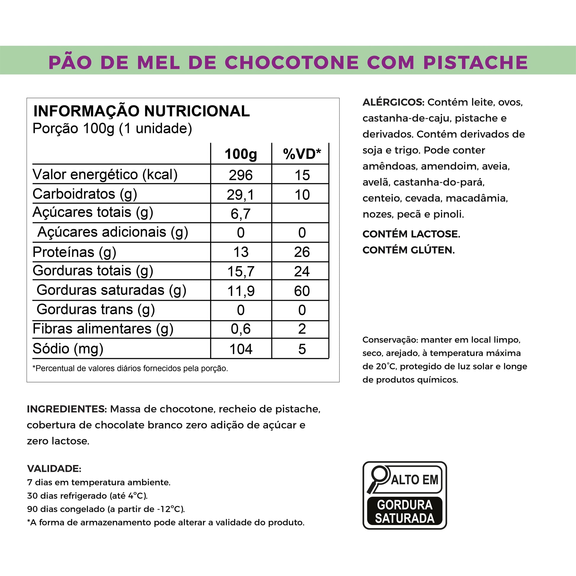Tabela nutricional chocotone de pistache laricas fitness