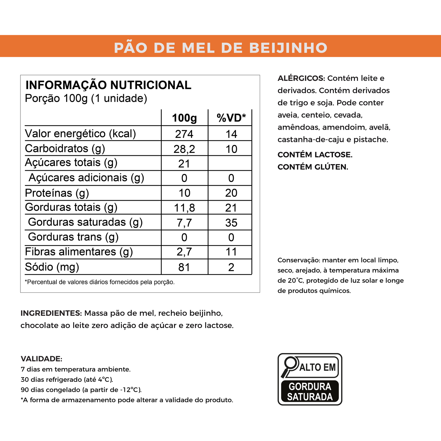Pão de Mel de Beijinho - Sem Açúcar e Proteico (100g)