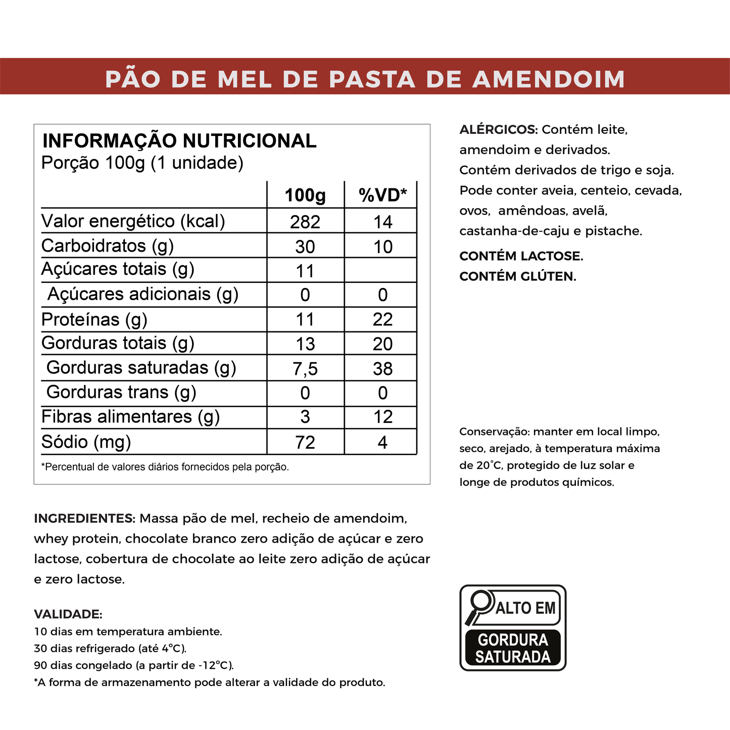 Pão de Mel de Pasta de Amendoim - Sem Açúcar e Proteico (100g)
