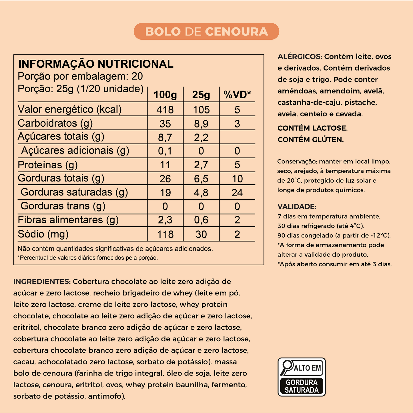 Ovo de Páscoa Fit Bolo de Cenoura Zero | 250g e 500g - Laricas Fitness