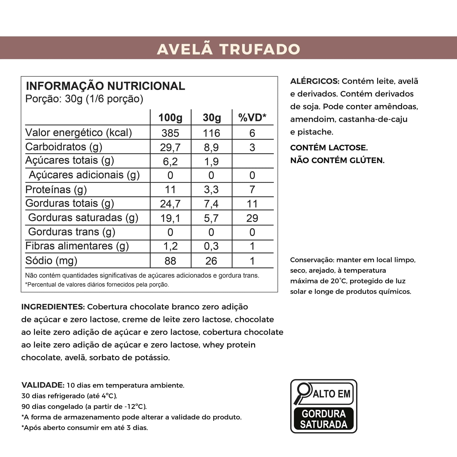 Barra Recheada de Avelã Trufado - Sem Açúcar e Proteica (180g)