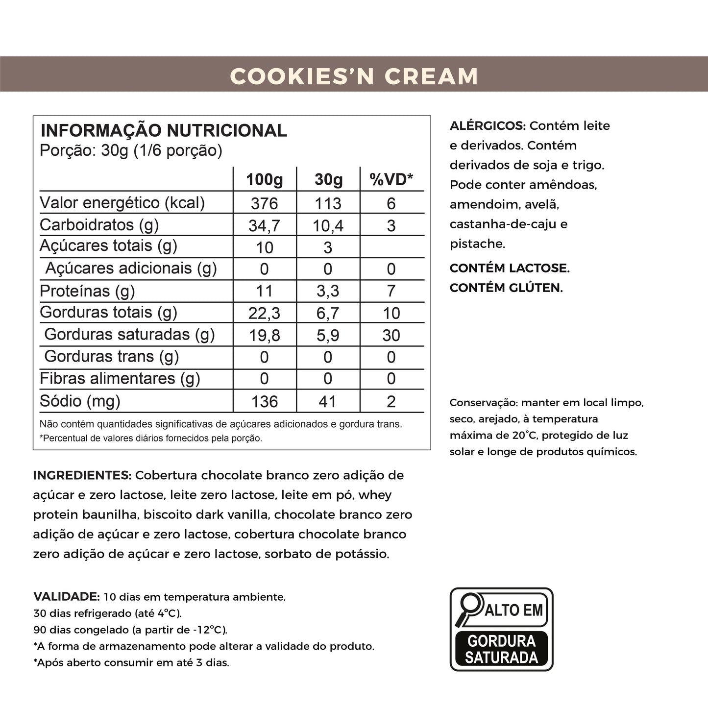 barra recheada de cookies'n cream proteico zero adição de açúcares laricas fitness