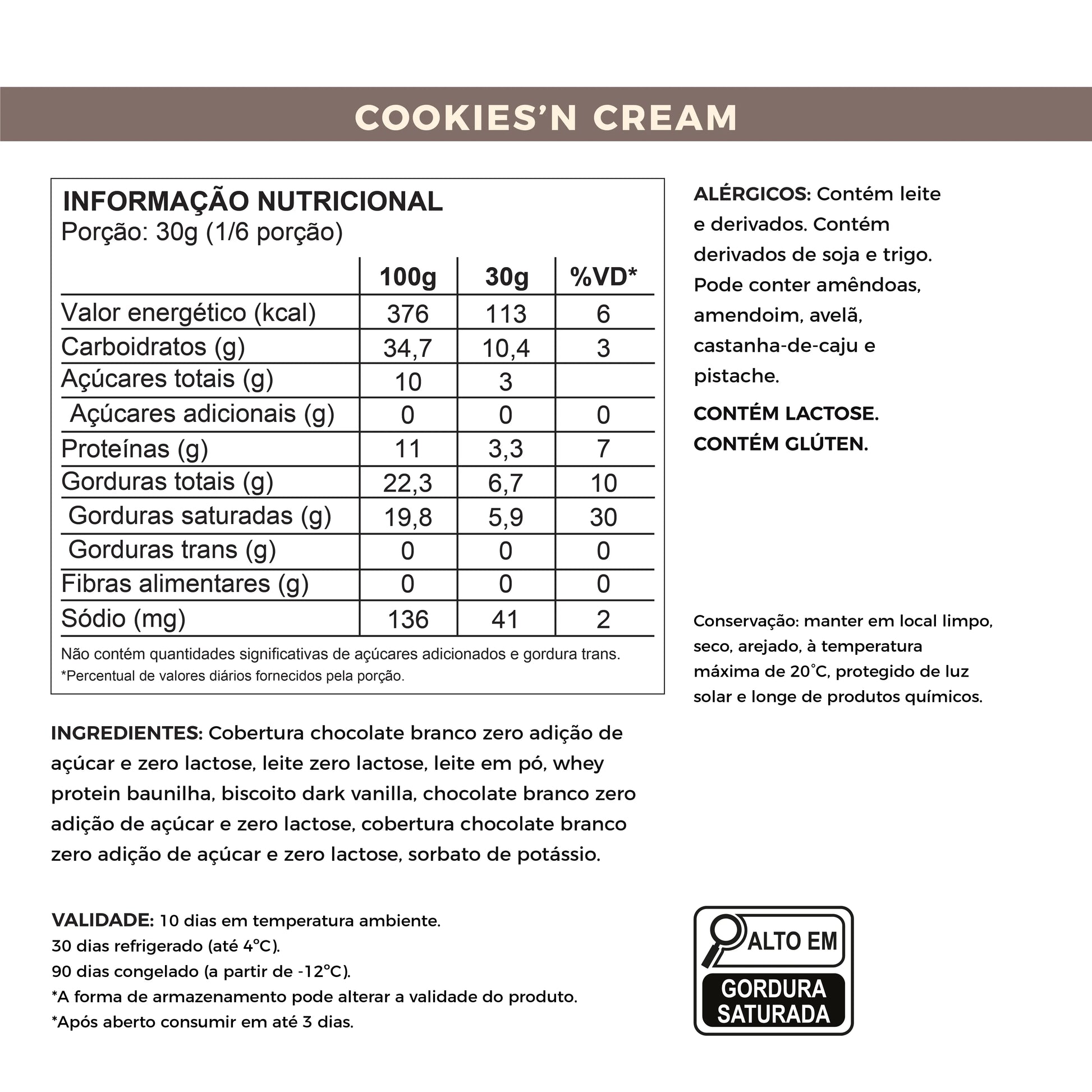barra recheada de cookies'n cream proteico zero adição de açúcares laricas fitness