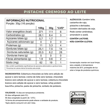 barra recheada de pistache cremoso ao leite com whey protein e zero adição de açúcares laricas fitness