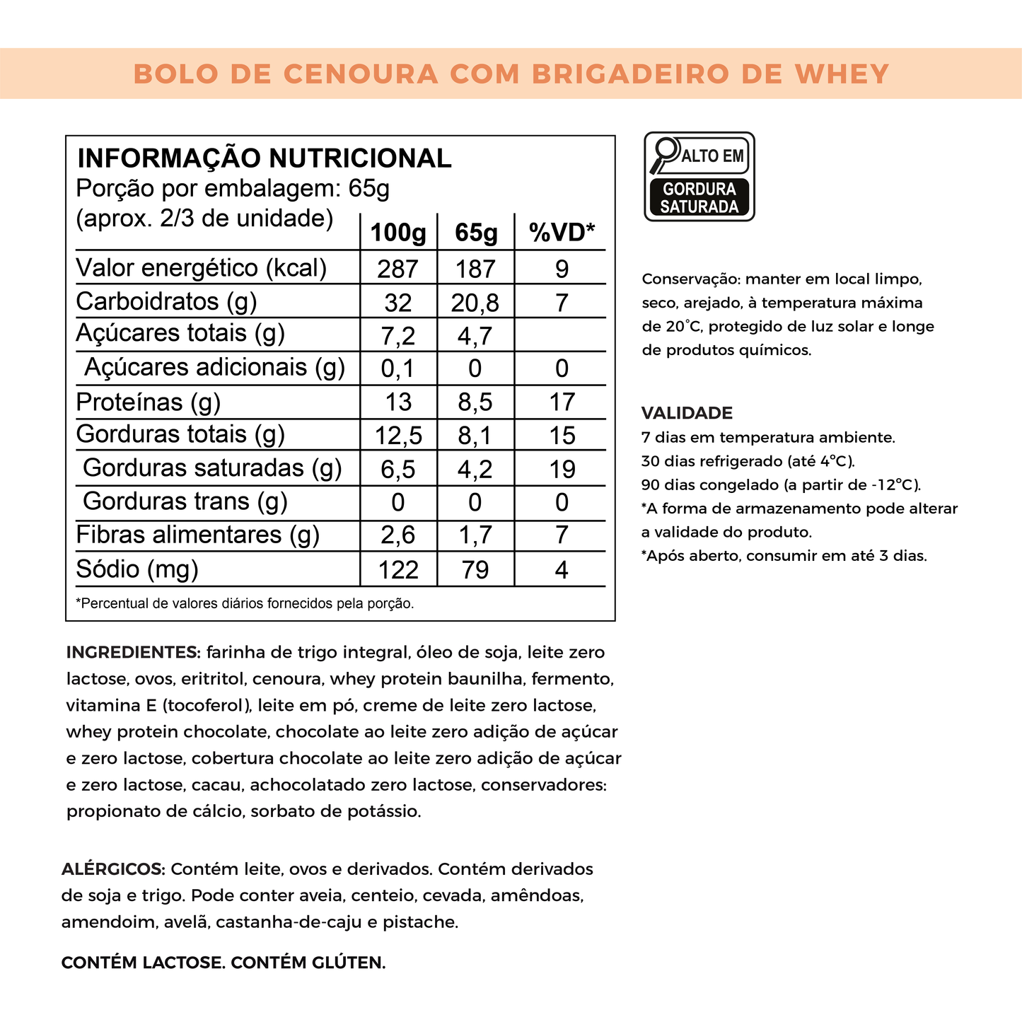 Bolinho de Cenoura Fit - Sem Adição de Açúcares com Whey Protein | 100g