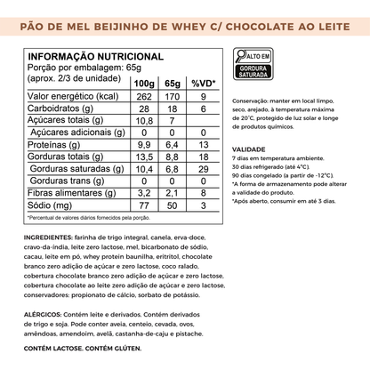 Pão de Mel Sem Adição de Açúcares - Beijinho com Whey Protein | 100g
