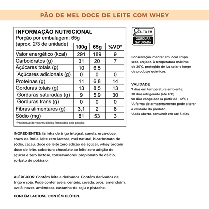 Pão de Mel de Doce de Leite - Sem Adição de Açúcares com Whey Protein | 100g
