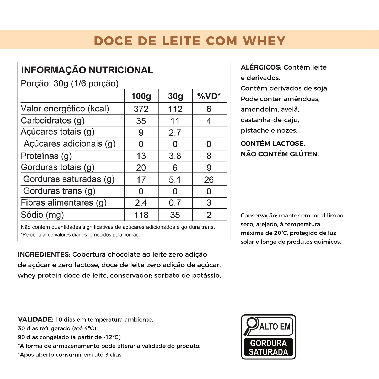 Barra Recheada Doce de Leite - Sem Açúcar e Proteica (180g)