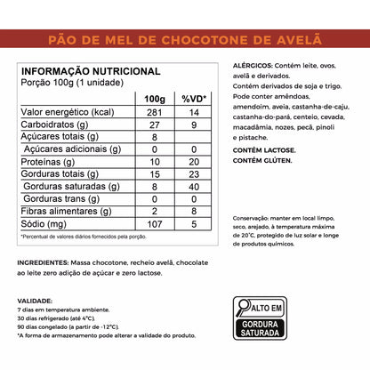 Pão de mel de chocotone de avelã tabela nutricional laricas fitness