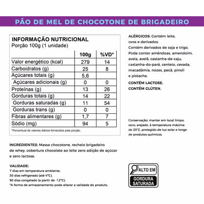 Tabela nutricional ão de mel de chocotone de brigadeiro laricas fitness