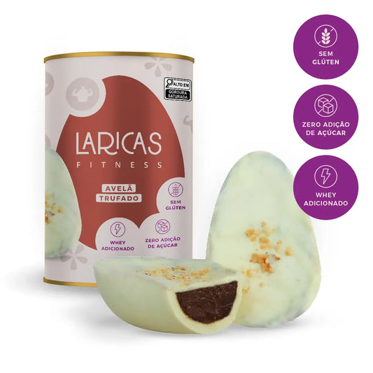 Ovo de Páscoa saudável de avelã trufado, com chocolate branco, whey protein, zero açúcar e sem glúten. 250g