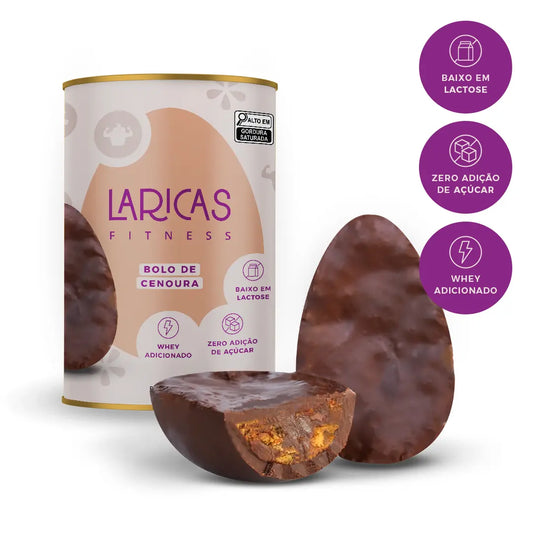 Ovo de Páscoa proteico sabor bolo de cenoura, baixo em lactose, com whey e sem adição de açúcar. 250g