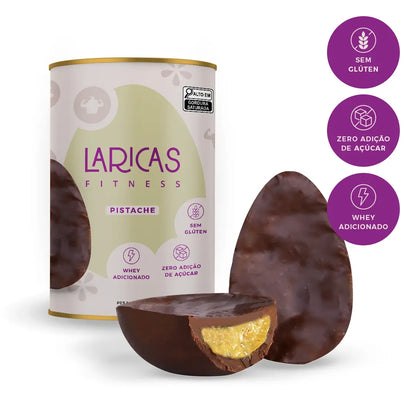 Ovo de Páscoa saudável sabor pistache com chocolate ao leite, sem glúten, com whey e zero açúcar.