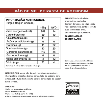 Pão de Mel de Pasta de Amendoim - Sem Açúcar e Proteico (100g)