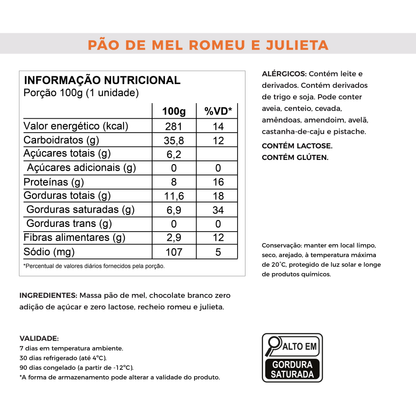 Pão de Mel de Romeu e Julieta - Sem Adição de Açúcar e Proteico (100g)